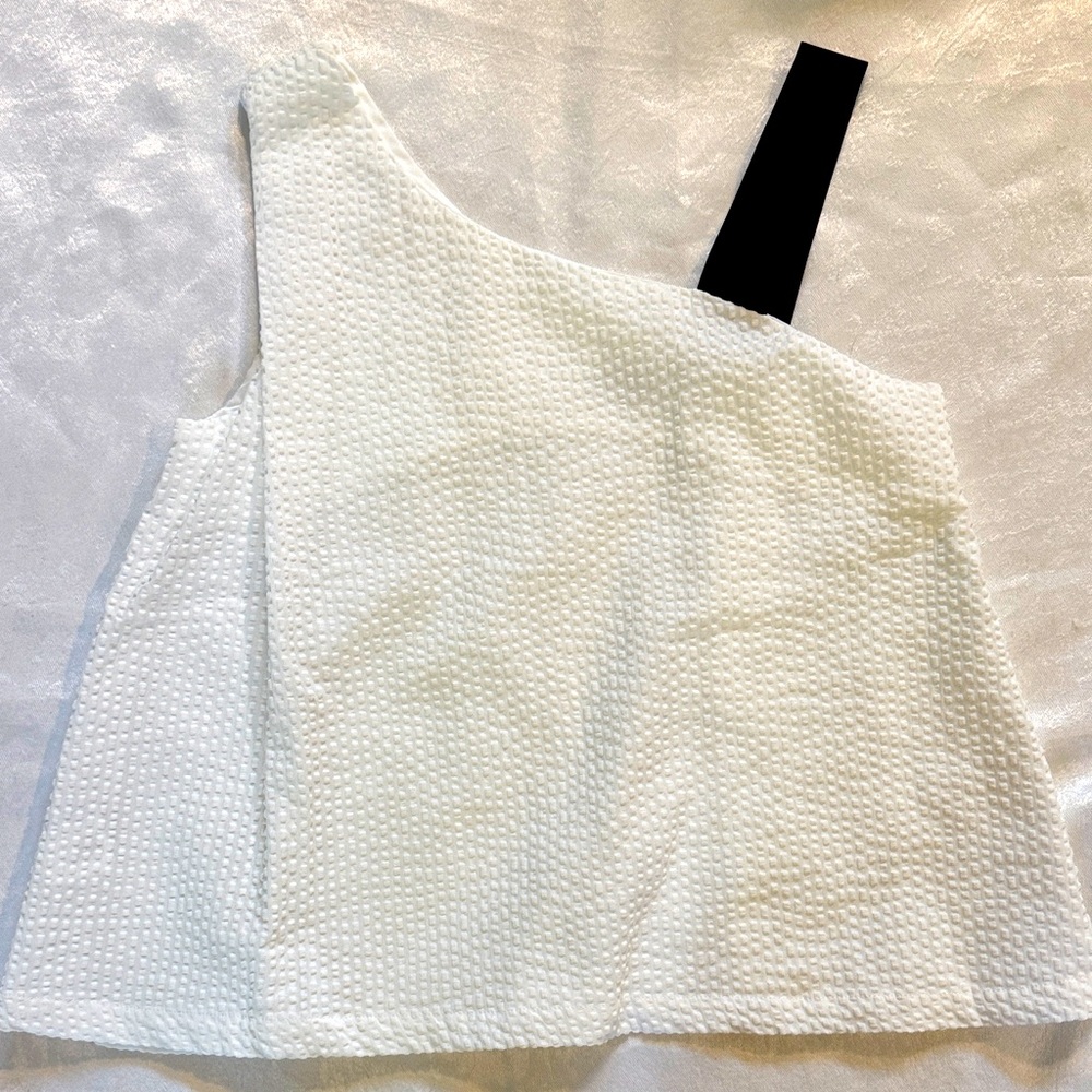 Girls Motoreta White Textured One-Shoulder Top